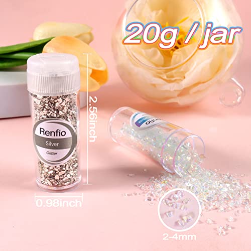 Renfio 32 Colors Broken Crushed Glass Glitter Set, 22.57oz 640g Glitter Shards 2-4mm Irregular Metallic Glass Chips Crystal Chunky Flakes Sequins Gravel for Resin Craft Supplies, Jewelry Making, Nail - Image 4