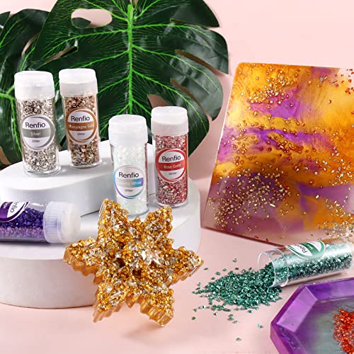 Renfio 32 Colors Broken Crushed Glass Glitter Set, 22.57oz 640g Glitter Shards 2-4mm Irregular Metallic Glass Chips Crystal Chunky Flakes Sequins Gravel for Resin Craft Supplies, Jewelry Making, Nail - Image 5