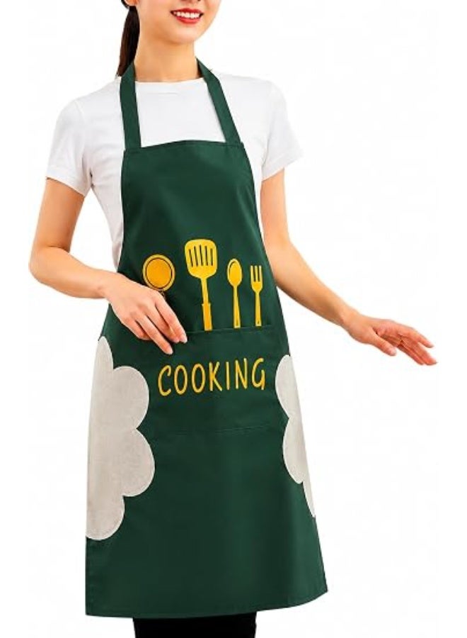 Waterproof Kitchen Apron with Side Towels – Cooking Apron with Front Pocket (Green) - Image 1