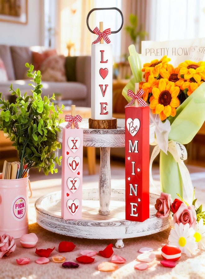 Sophena 3Pcs Valentine's Day Table Decorations for Home Indoor Wooden Valentine Table Centerpiece Block Sign Wood Love Tiered Tray Tabletop Decor for Office Desk Shelf Wedding Anniversary Party Supplies Heart - Image 4