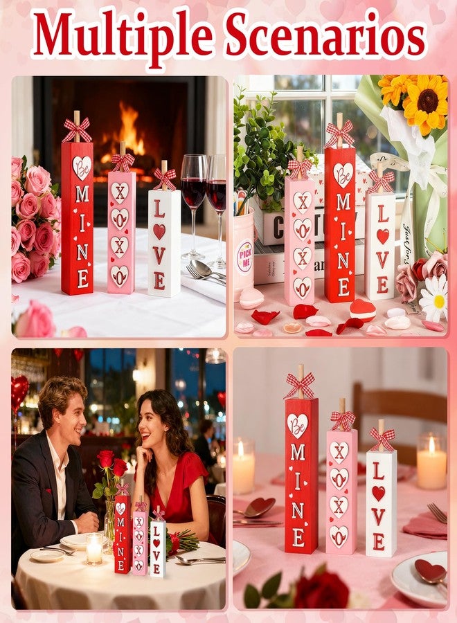 Sophena 3Pcs Valentine's Day Table Decorations for Home Indoor Wooden Valentine Table Centerpiece Block Sign Wood Love Tiered Tray Tabletop Decor for Office Desk Shelf Wedding Anniversary Party Supplies Heart - Image 5