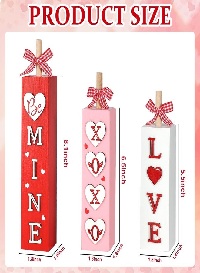Sophena 3Pcs Valentine's Day Table Decorations for Home Indoor Wooden Valentine Table Centerpiece Block Sign Wood Love Tiered Tray Tabletop Decor for Office Desk Shelf Wedding Anniversary Party Supplies Heart - Image 3