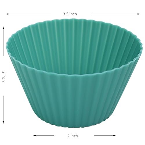 Pharamat Extra Large Silicone Cupcake Muffin Cups 12 Pcs, 3.54 Inch Muffin Liners, Reusable Jumbo Silicone Baking Cups Easy to Clean, Great for Cupcake, Mousse(3 Green, White) - Image 2