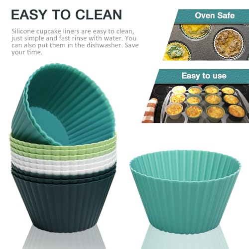 Pharamat Extra Large Silicone Cupcake Muffin Cups 12 Pcs, 3.54 Inch Muffin Liners, Reusable Jumbo Silicone Baking Cups Easy to Clean, Great for Cupcake, Mousse(3 Green, White) - Image 5