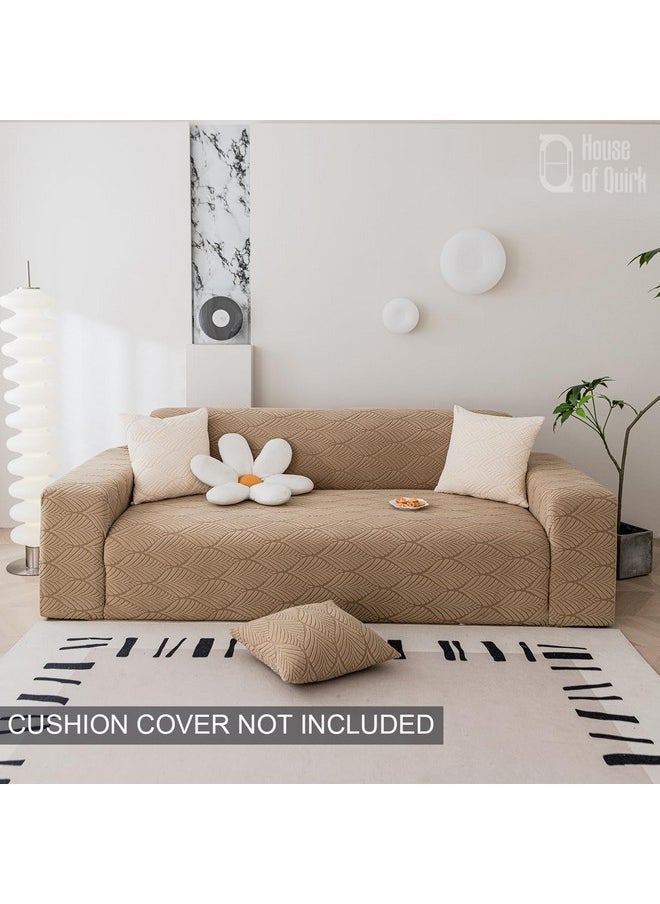 HOUSE OF QUIRK House of Quirk Universal Single Seater 220 GSM Jacquard Leaf Texture Fabric Sofa Cover Soft Touching Cover for Couch Flexible Stretch Sofa Slipcover (Camel, 90-140cm)  - Image 2