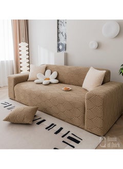 House of Quirk Universal Single Seater 220 GSM Jacquard Leaf Texture Fabric Sofa Cover Soft Touching Cover for Couch Flexible Stretch Sofa Slipcover (Camel, 90-140cm)