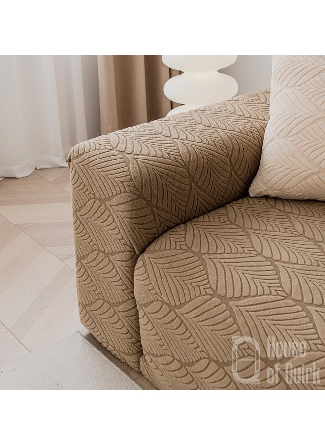 HOUSE OF QUIRK House of Quirk Universal Single Seater 220 GSM Jacquard Leaf Texture Fabric Sofa Cover Soft Touching Cover for Couch Flexible Stretch Sofa Slipcover (Camel, 90-140cm)  - Image 4