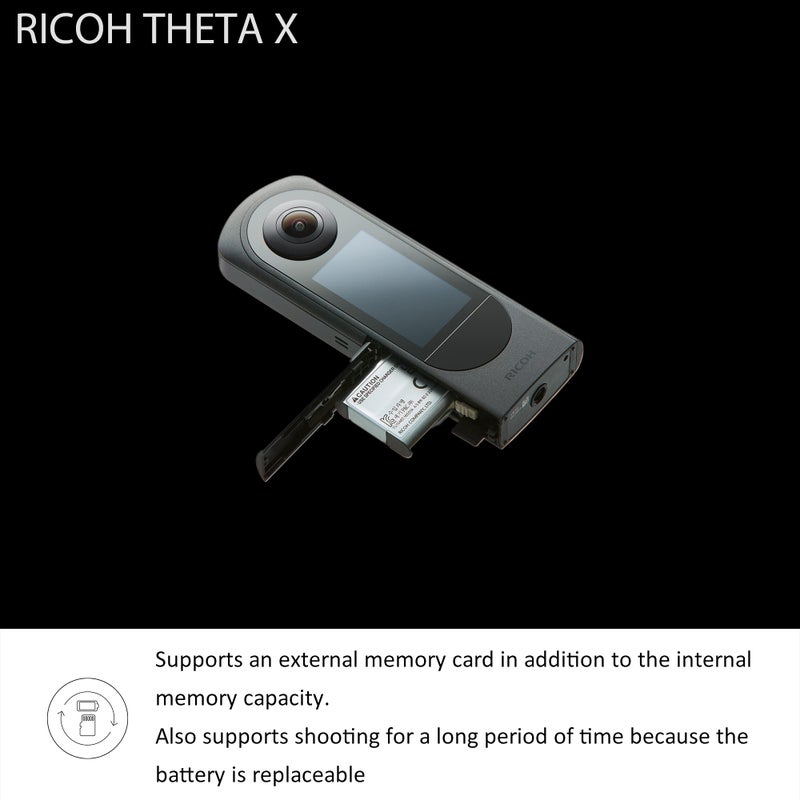 Ricoh Theta X 360° Camera - 11K High-Resolution (60 Megapixels), 5.7K Video, OLED Touch Screen, Built-in GPS, Interchangeable Battery, External Memory - Image 4