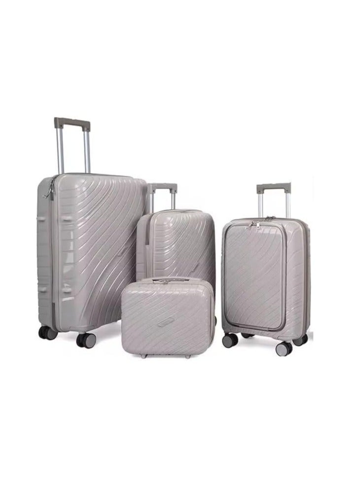 PARTNER 4 PCS TROLLEY LUGGAGE ALUMINUM FRAME POLY CARBON MATERIAL, LUGGAGE SUITCASE SET AND CABIN LUGGAGE BAG SET BEIGE COLOUR - Image 1