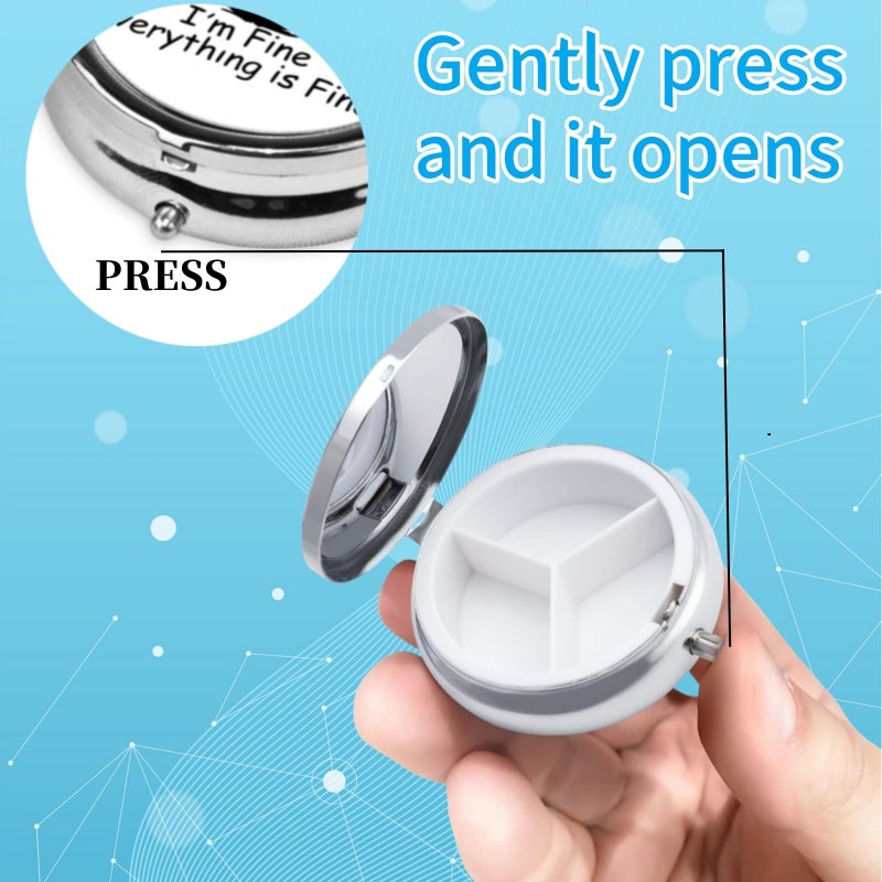KWSAAHU 3 Compartment Travel Pill Case, Sealed Portable Pill Container Mini Size Metal Pill Box for Pocket Purse, Three Times a Day Pill Organizer for Men, Women and Children - Everything is Fine - Image 3