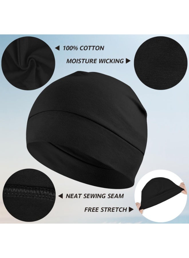 شابية عبوة من قطعتين من قبعات الجمجمة القطنية للرجال والنساء، قبعات نوم خفيفة الوزن قابلة للتهوية، تمتص العرق أثناء ركوب الدراجات والجري وتساقط الشعر الكيميائي (أسود *2) - Image 2