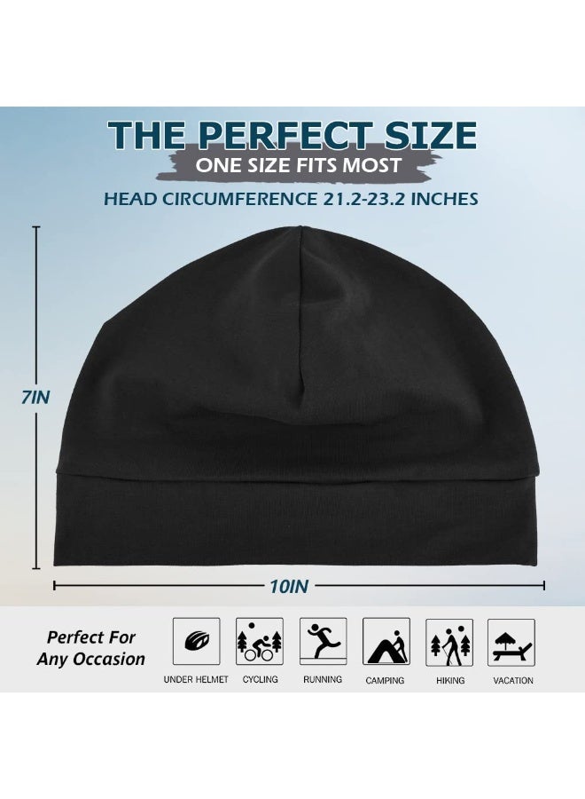 شابية عبوة من قطعتين من قبعات الجمجمة القطنية للرجال والنساء، قبعات نوم خفيفة الوزن قابلة للتهوية، تمتص العرق أثناء ركوب الدراجات والجري وتساقط الشعر الكيميائي (أسود *2) - Image 4