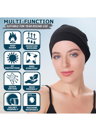 2-Pack Cotton Skull Caps for Men Women, Lightweight Beanie Sleep Hats Breathable, Sweat-absorbent Cycling And Running Caps And Chemo Hair Loss (Black *2) - view 5