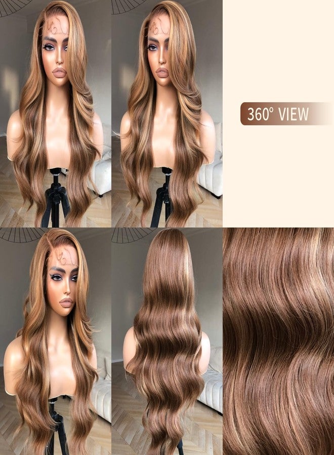 BrownBomb Honey Blonde Lace Front Body Wave Synthetic Pre Plucked Glueless Wig for Women, 4/27 Highlight Ombre Honey Blonde 13x5x1 Side Part 24inch Bombshell Wig - Image 2