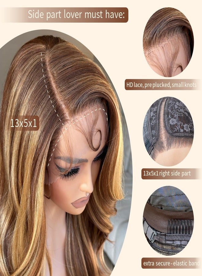 BrownBomb Honey Blonde Lace Front Body Wave Synthetic Pre Plucked Glueless Wig for Women, 4/27 Highlight Ombre Honey Blonde 13x5x1 Side Part 24inch Bombshell Wig - Image 3