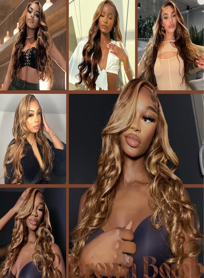BrownBomb Honey Blonde Lace Front Body Wave Synthetic Pre Plucked Glueless Wig for Women, 4/27 Highlight Ombre Honey Blonde 13x5x1 Side Part 24inch Bombshell Wig - Image 4