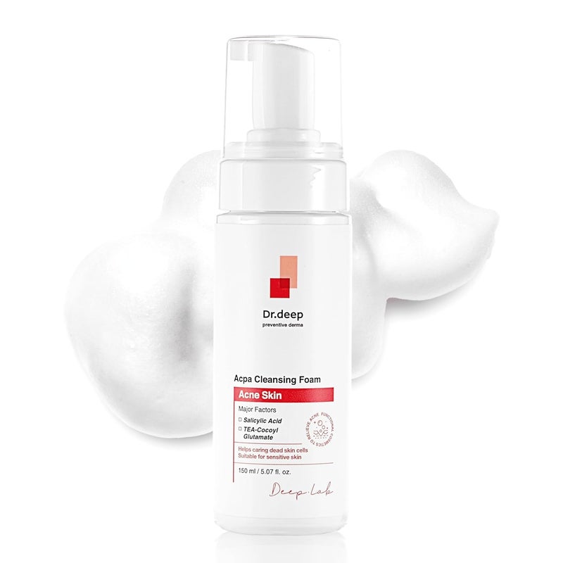 DrDeep Acpa Cleansing Foam  Exfoliating Cleanser with Salicylic Acid for Oily Skin Acne Breakouts and Clogged Pores NonDrying NonComedogenic Formula  507 floz  150ml