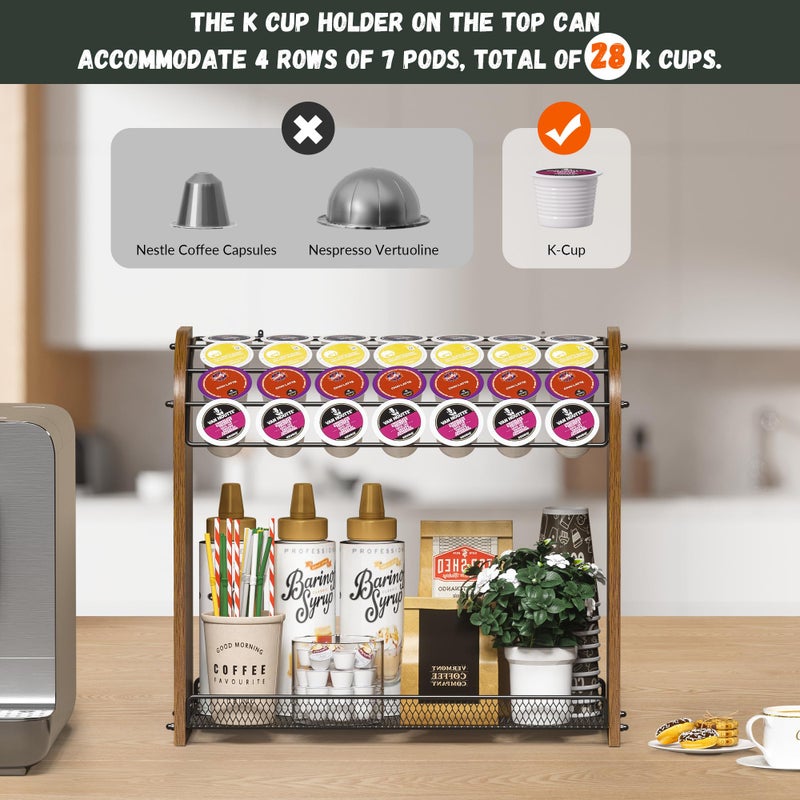 Lixple K Cup Holder - 2-Tier K Cup Organizer, Metal Coffee Pod Holder for Counter, Easy Assembly (Rustic Brown) - Image 3