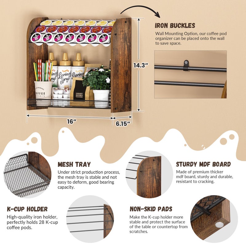 Lixple K Cup Holder - 2-Tier K Cup Organizer, Metal Coffee Pod Holder for Counter, Easy Assembly (Rustic Brown) - Image 2