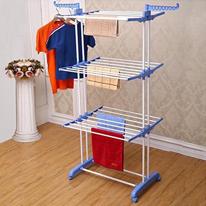 Derovan Laundry Hanger Power Dryer – Foldable Mild Steel Drying Stand with Wheels, Heavy-Duty 2-Tier Design, Hooks & Adjustable Wings - Image 3
