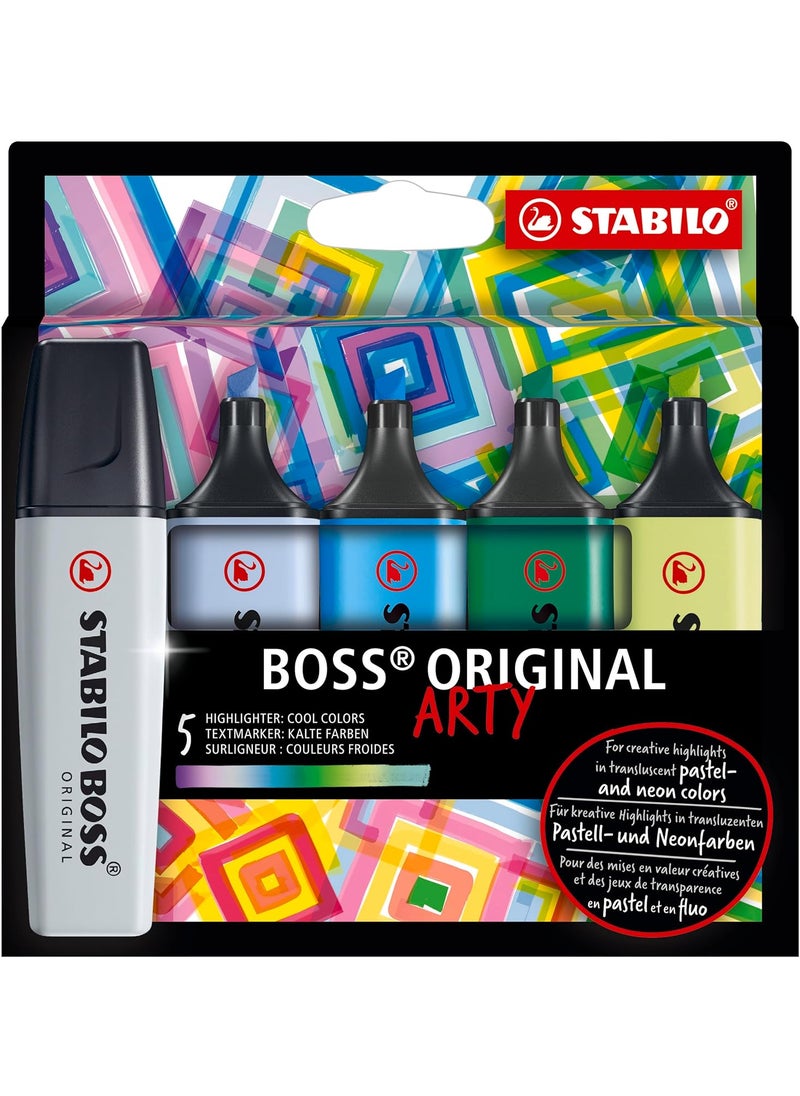 STABILO STABILO Highlighter BOSS ORIGINAL  ARTY  Pack of 5  Cool Colors Chisel Tip AntiDry Out Technology  - Image 1