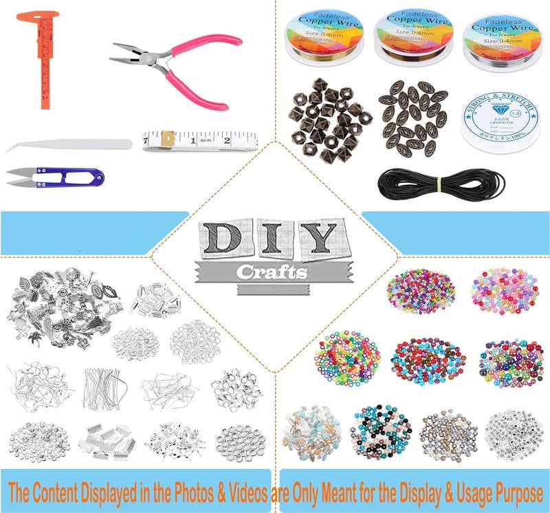 DIY Crafts 600x Pcs DIY Kit Jewelry Making Kit Splendid Chosen Beads Findings Charms Tools for Bracelets Rings Earrings Necklace Making for Teens Adults Gift for Girls 600x Pcs DIY Kit - Image 2
