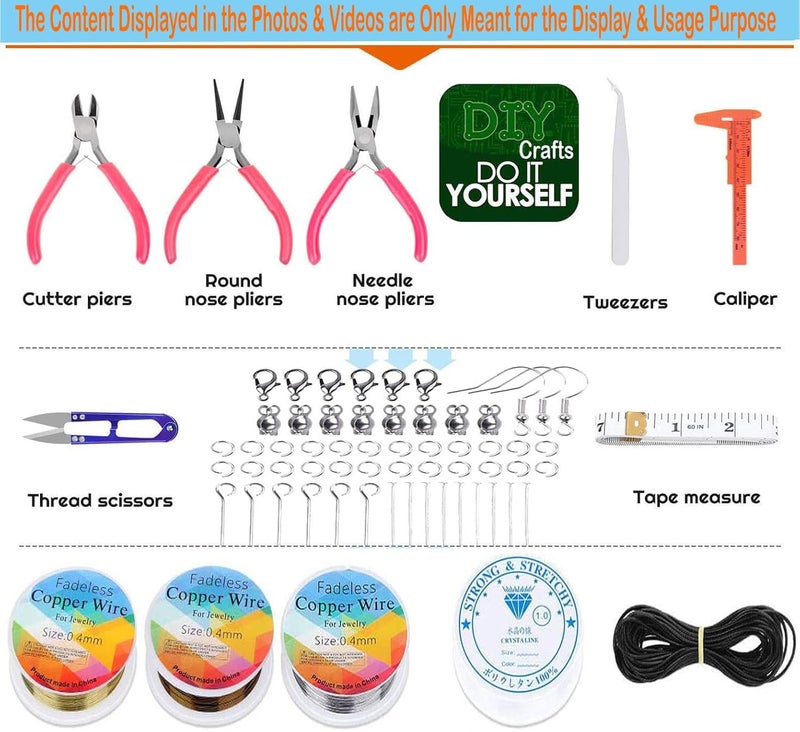 DIY Crafts 600x Pcs DIY Kit Jewelry Making Kit Splendid Chosen Beads Findings Charms Tools for Bracelets Rings Earrings Necklace Making for Teens Adults Gift for Girls 600x Pcs DIY Kit - Image 3