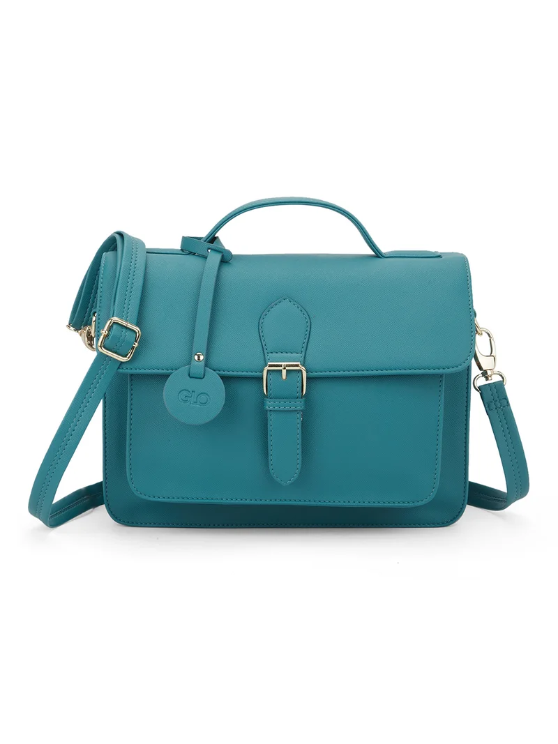 globus Globus Women Emerald Green Vegan Leather Textured Rectangular Sling Bag With Detachable Strap