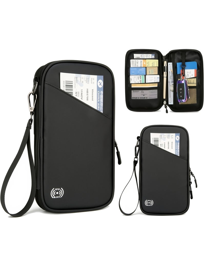 Multiple Passport Holder for Travel Family, RFID Blocking Passport Wallet for Traveling, Waterproof Travel Document Holder Organizer, Travel Essentials Premium Wallets, Black/Blue - Image 1