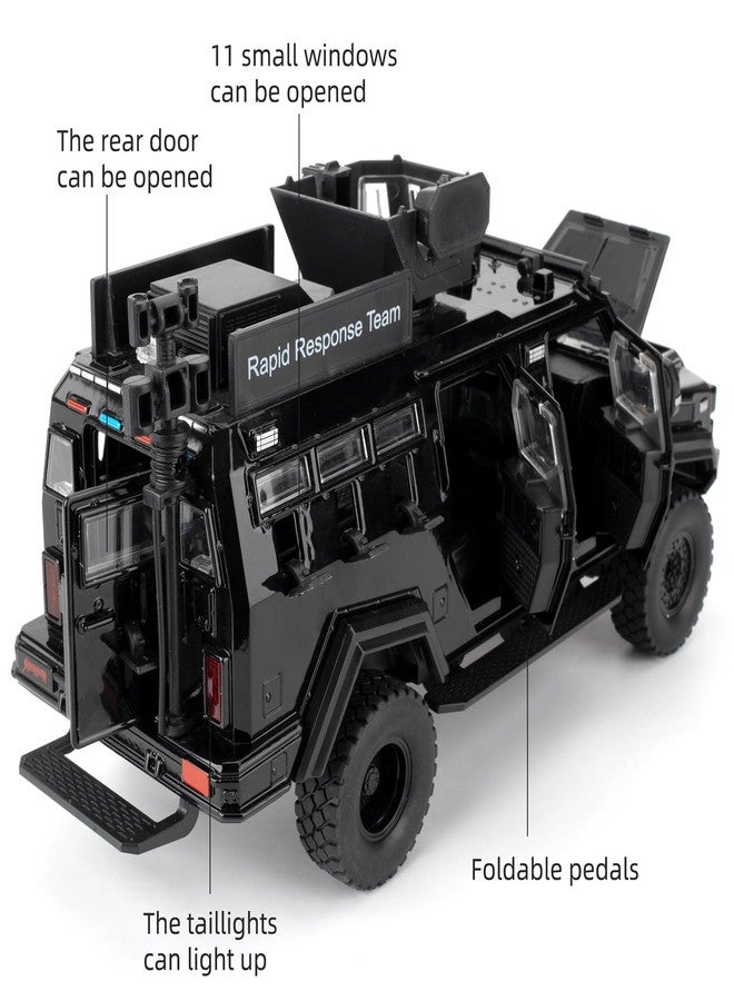 LOVEPOSELY Compatible for 1:24 Saber-Toothed Tiger Alloy Armored Car Model, Collectible Diecast Armoured Explosive Protected Vehicle Toy, Pull Back Toy Car with Sound and Light for Adult Kids (Black) - Image 3
