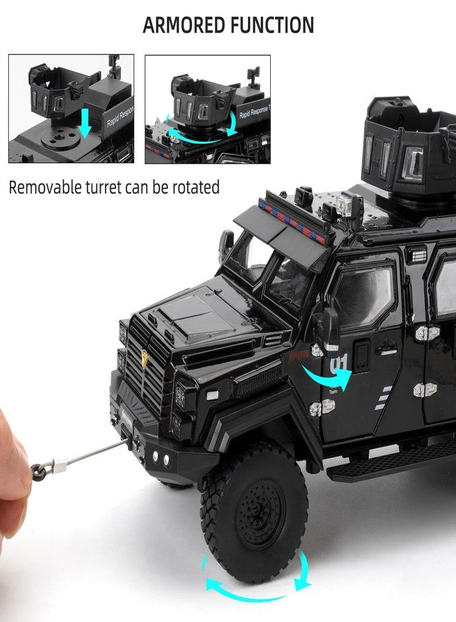 LOVEPOSELY Compatible for 1:24 Saber-Toothed Tiger Alloy Armored Car Model, Collectible Diecast Armoured Explosive Protected Vehicle Toy, Pull Back Toy Car with Sound and Light for Adult Kids (Black) - Image 4