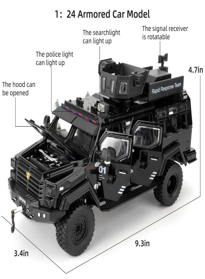 LOVEPOSELY Compatible for 1:24 Saber-Toothed Tiger Alloy Armored Car Model, Collectible Diecast Armoured Explosive Protected Vehicle Toy, Pull Back Toy Car with Sound and Light for Adult Kids (Black) - Image 2