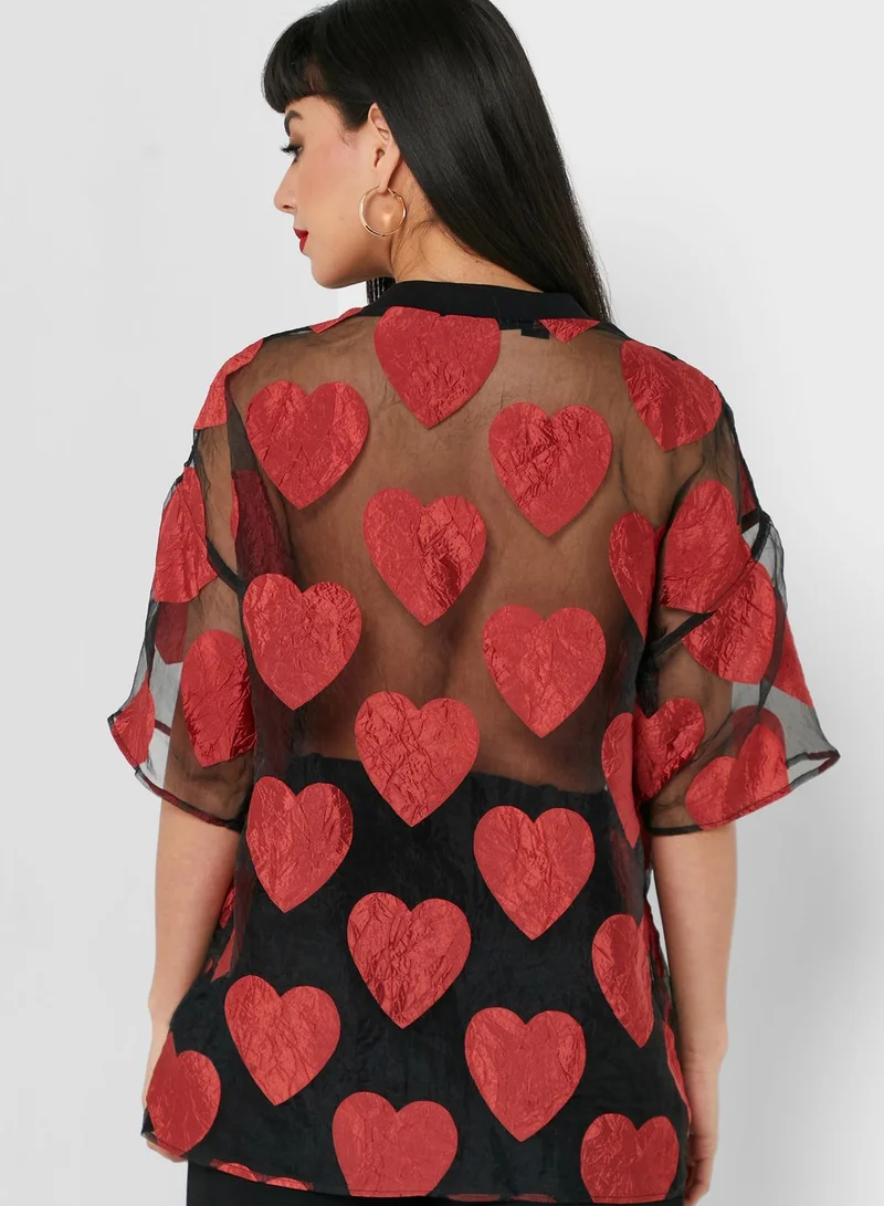 Love Moschino Heart Print Round Neck Top