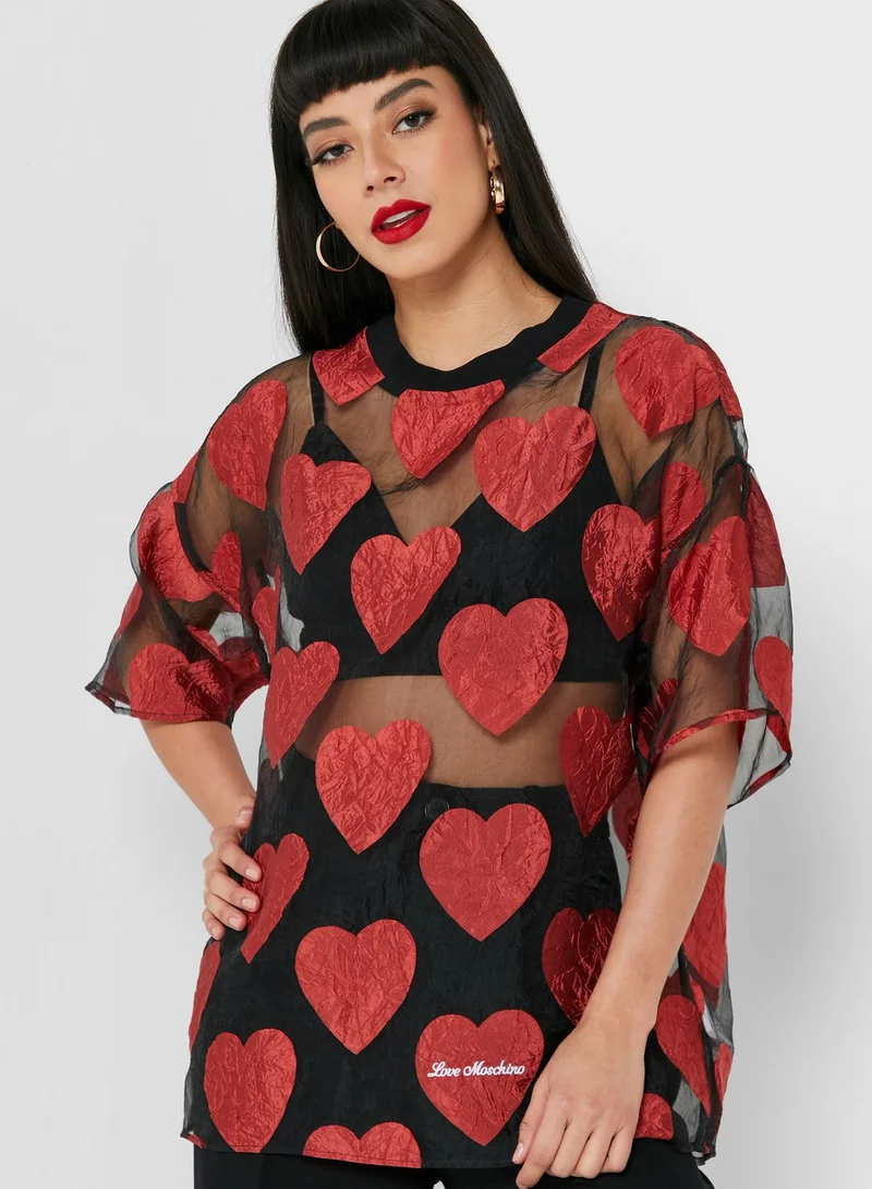 Love Moschino Heart Print Round Neck Top