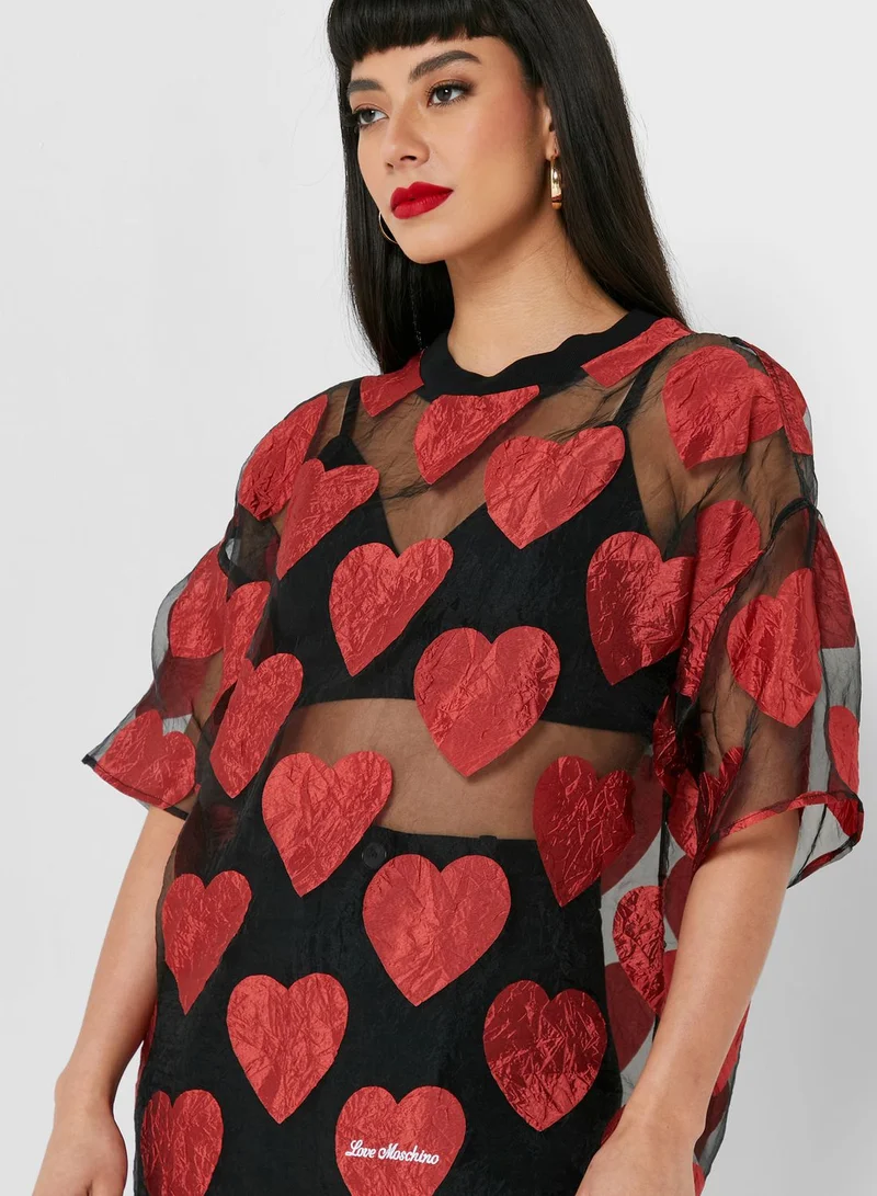 Love Moschino Heart Print Round Neck Top