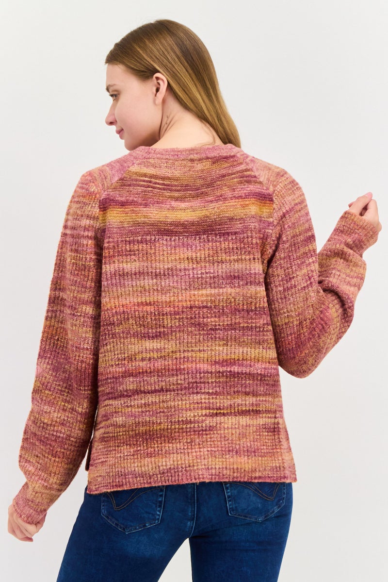 Black Tape Women Round Neck Texture Knitted Sweater, Multicolor - Image 4