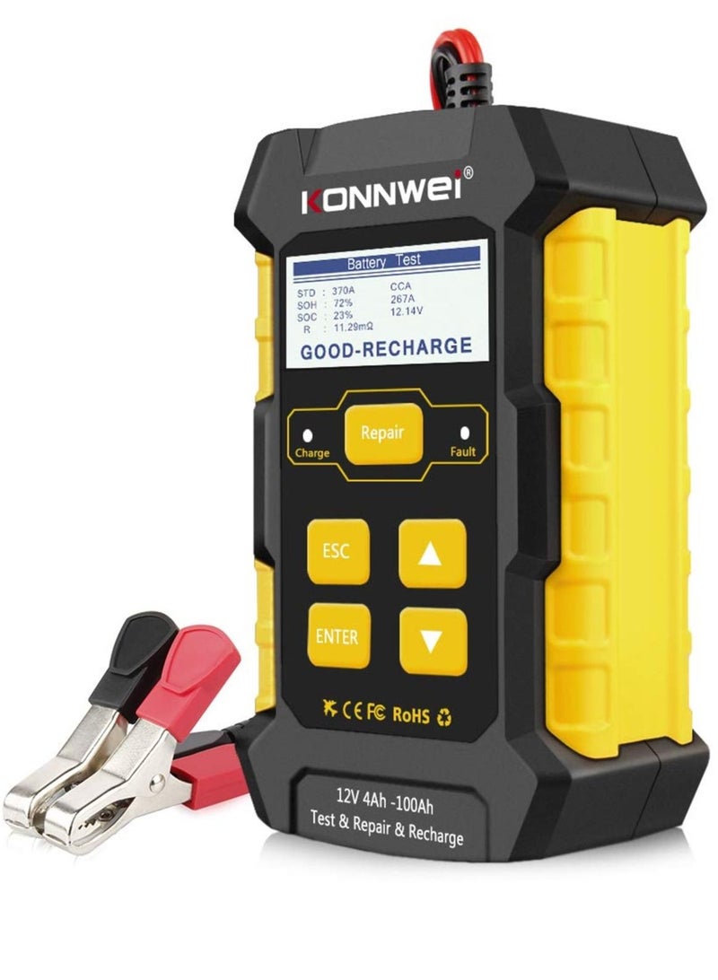 KONNWEI KW510 Car Battery Charger,3-in-1 Universal Car Battery Tester,Pulse Charging Tester, 12 V-5 Amp Automatic Smart Car Battery Charger,Maintenance Trickle Charger with LCD Display - Image 1