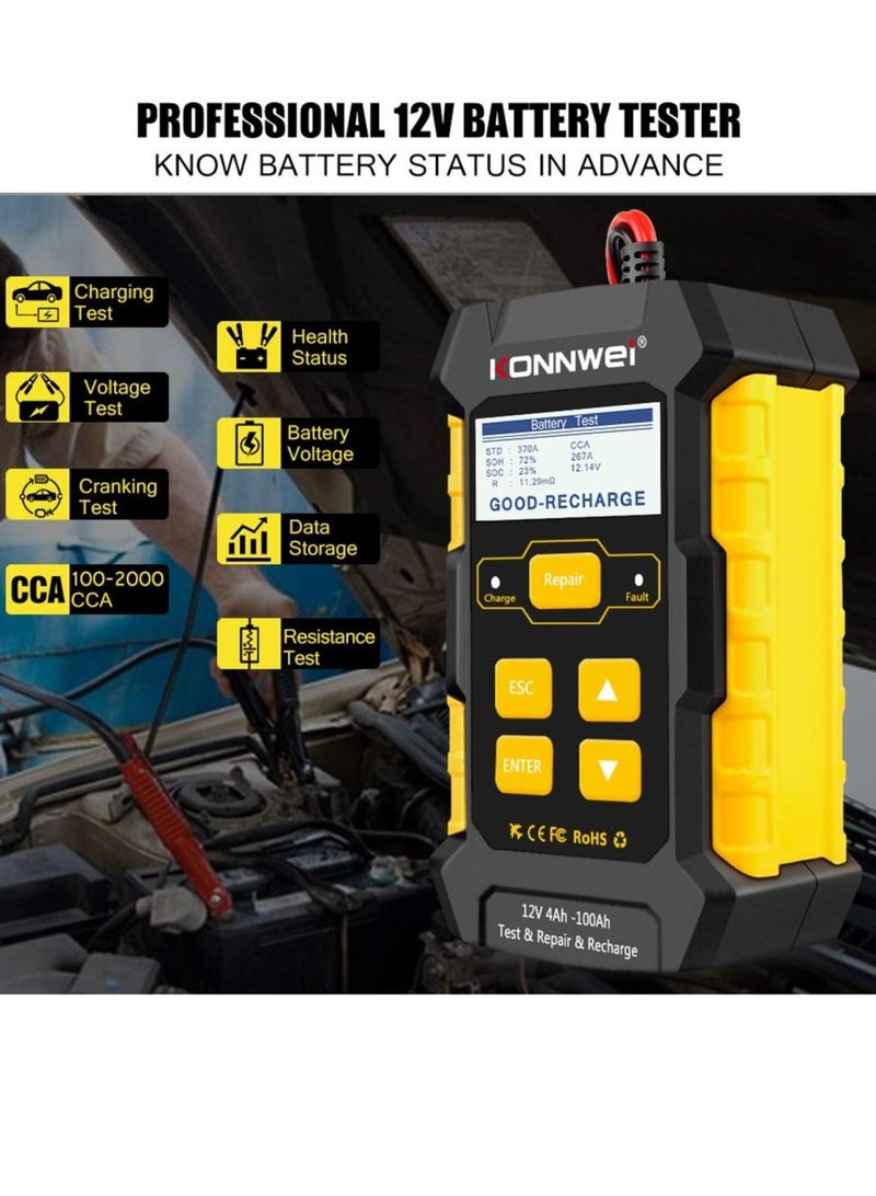KONNWEI KW510 Car Battery Charger,3-in-1 Universal Car Battery Tester,Pulse Charging Tester, 12 V-5 Amp Automatic Smart Car Battery Charger,Maintenance Trickle Charger with LCD Display - Image 2