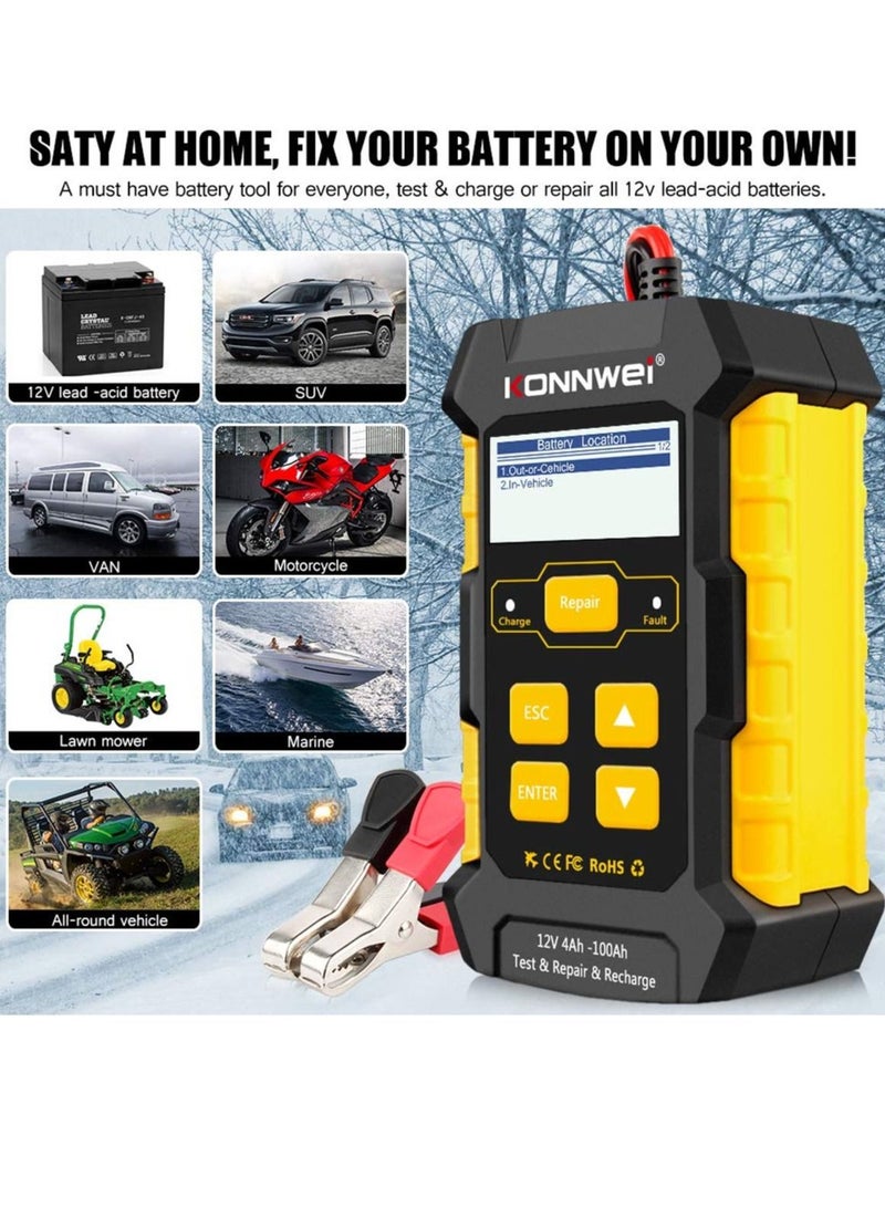 KONNWEI KW510 Car Battery Charger,3-in-1 Universal Car Battery Tester,Pulse Charging Tester, 12 V-5 Amp Automatic Smart Car Battery Charger,Maintenance Trickle Charger with LCD Display - Image 4