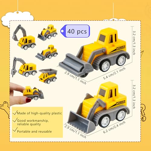 Restroma 40 Pieces Mini Construction Vehicles Bulk Pull Back Trucks Engineering Vehicles Small Constructions Toys for Kids Constructions Party Favors - Image 5