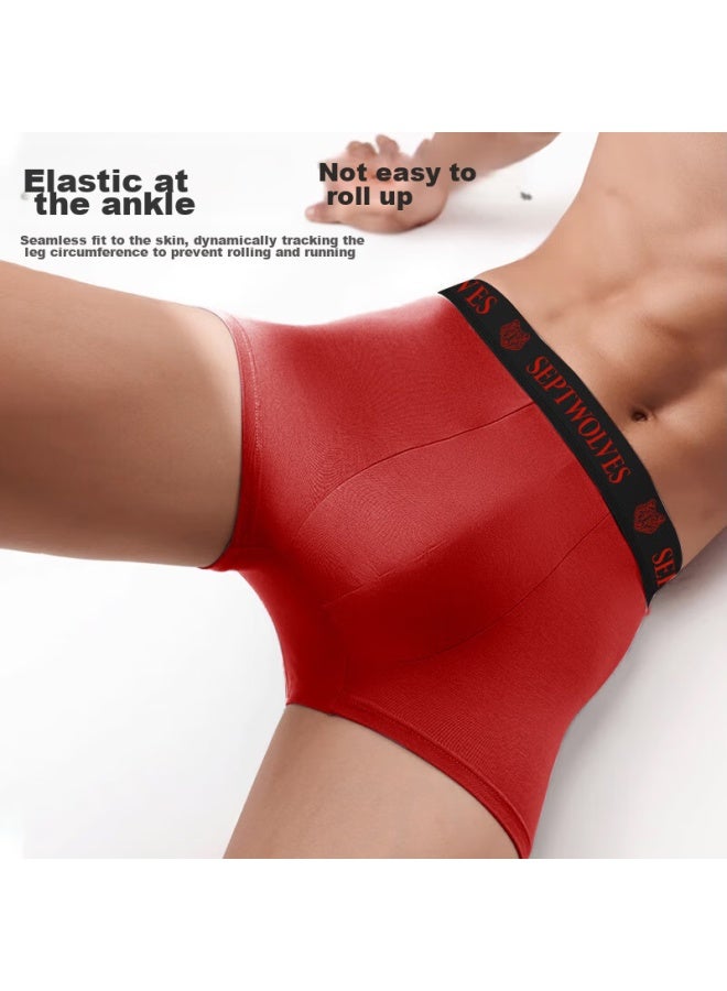Septwolves Men's Underwear, Pure Cotton Breathable Boxer Briefs, Double-layer Silk Inner Lining, Four-corner Shorts, Zodiac Year, Youth Luxury, Wine Red - Image 2