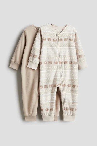 H&M 2-Pack Fleece Zip-Up Sleepsuits