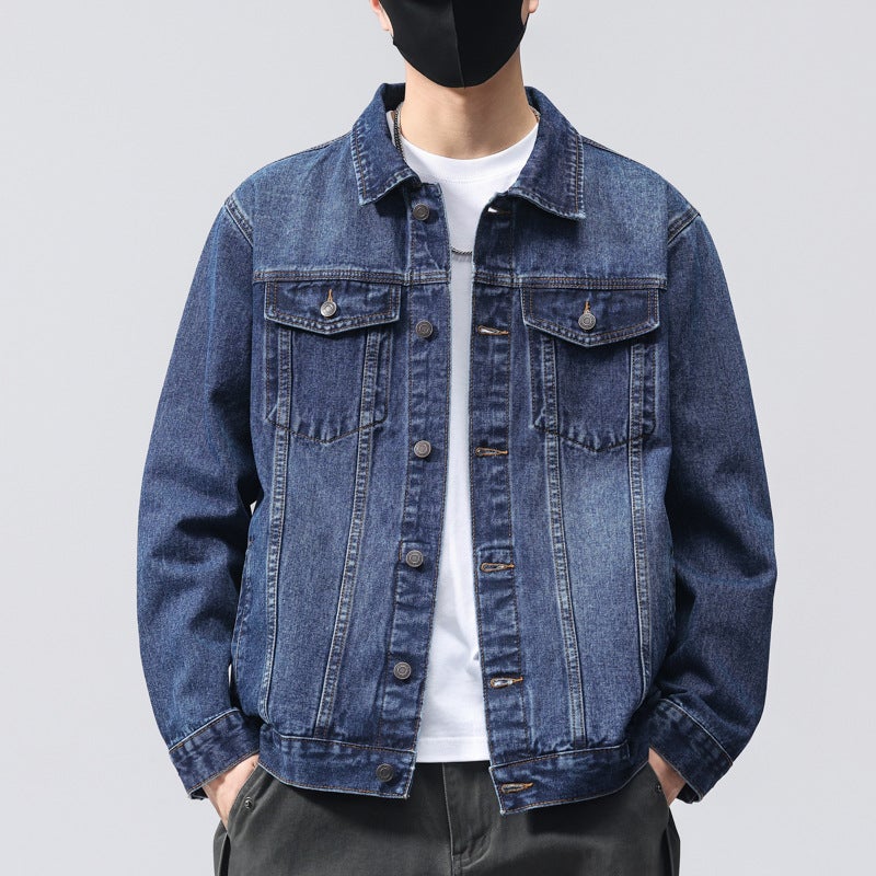 Men's Vintage Denim Jacket - Slim Fit, Color-Block, Long Sleeve, Cotton - Image 5