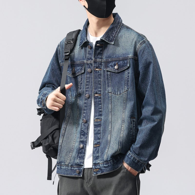 Men's Vintage Denim Jacket - Slim Fit, Color-Block, Long Sleeve, Cotton - Image 4