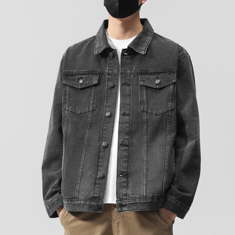 Men's Vintage Denim Jacket - Slim Fit, Color-Block, Long Sleeve, Cotton - Image 1