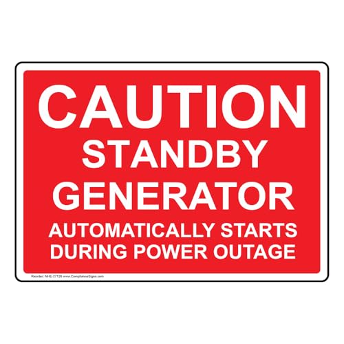 ComplianceSigns.com Caution Standby Generator Automatically Starts Label Decal, 5x3.5 in. 4-Pack Vinyl for Electrical Industrial Notices Red - Image 1