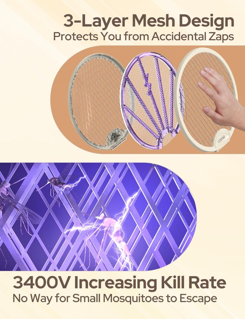 COSTAR Mosquito Bat with UV Light, Foldable Mosquito Racket Rechargeable, 2 in 1 Auto Mosquito Killer, Racket for Mosquitoes, Electric Fly Swatter with Lithium-ion Battery, Yellow - Image 4