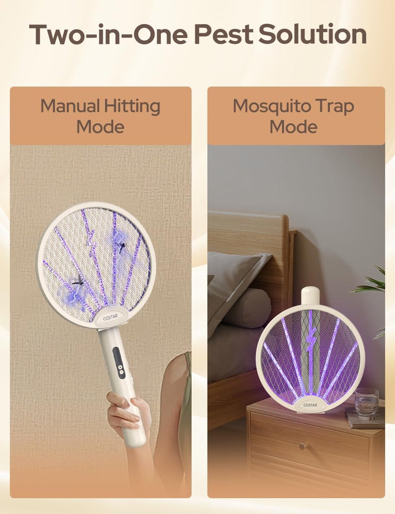 COSTAR Mosquito Bat with UV Light, Foldable Mosquito Racket Rechargeable, 2 in 1 Auto Mosquito Killer, Racket for Mosquitoes, Electric Fly Swatter with Lithium-ion Battery, Yellow - Image 3
