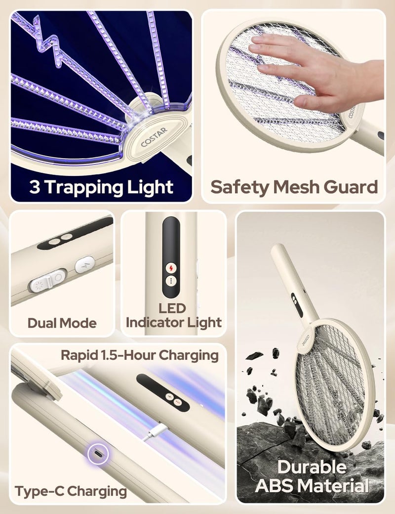 COSTAR Mosquito Bat with UV Light, Foldable Mosquito Racket Rechargeable, 2 in 1 Auto Mosquito Killer, Racket for Mosquitoes, Electric Fly Swatter with Lithium-ion Battery, Yellow - Image 2