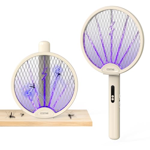 COSTAR Mosquito Bat with UV Light, Foldable Mosquito Racket Rechargeable, 2 in 1 Auto Mosquito Killer, Racket for Mosquitoes, Electric Fly Swatter with Lithium-ion Battery, Yellow - Image 1